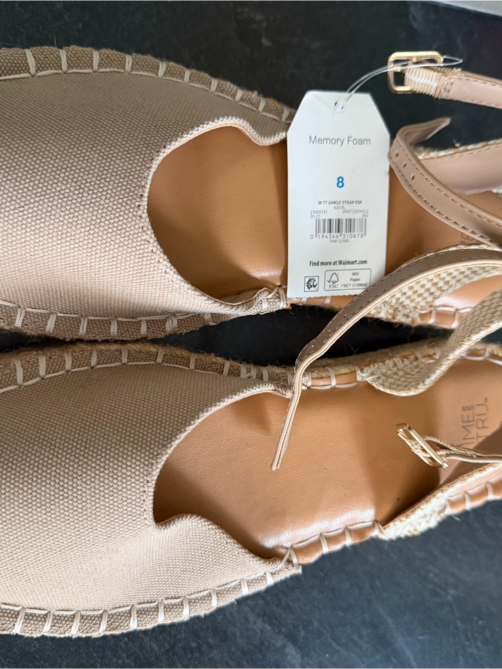 Beige Memory Foam Women's Espadrille Sandals - Size 8